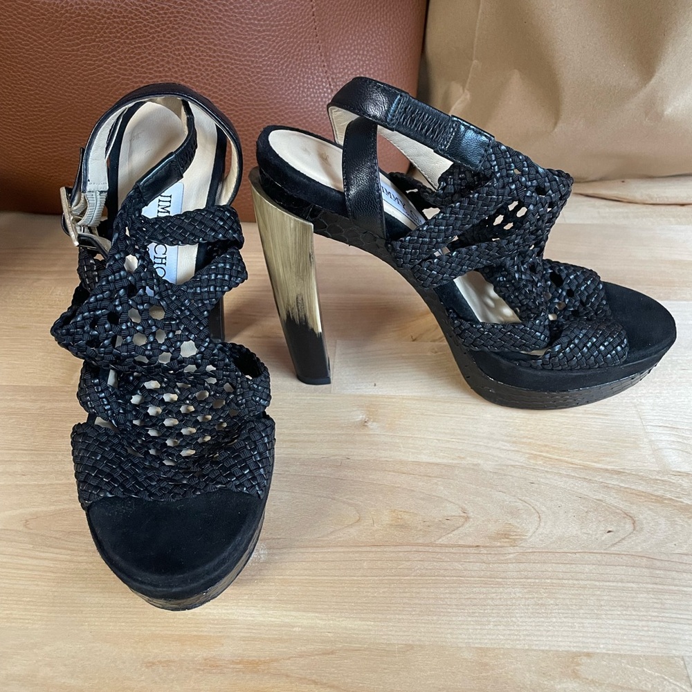 Jimmy Choo Black leather cutout Platform Sandals
